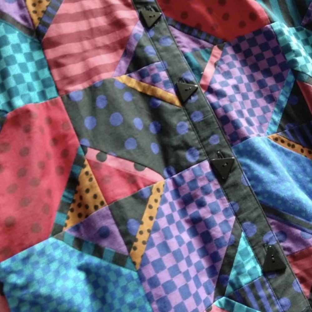 1980's 80's Rainbow Patchwork Jacket Jeweltone - image 8